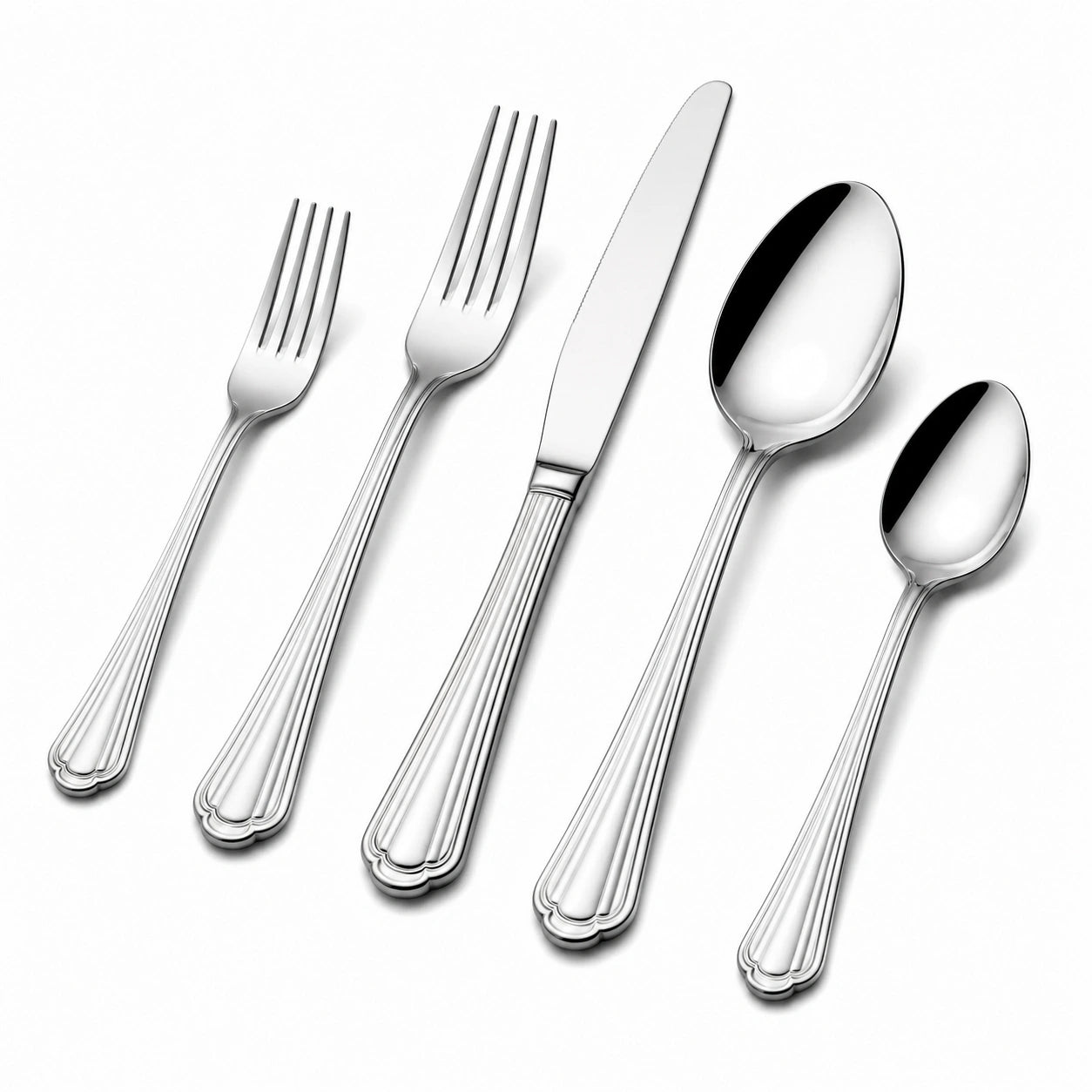 5-teiliges Besteckset für 1 Person Edelstahl Silber glänzend klassisch
