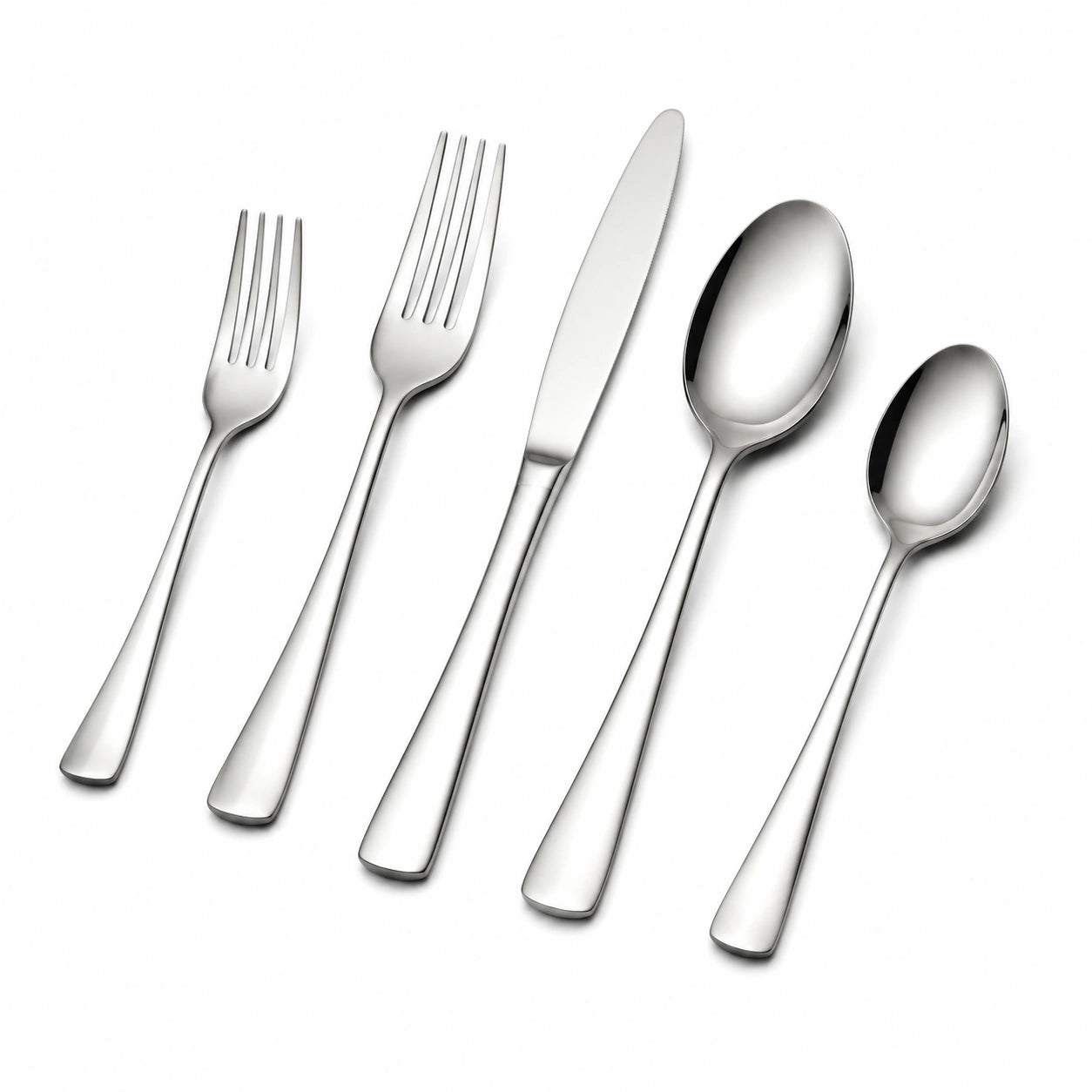 Besteckset 5-teilig aus Edelstahl silberfarben schlicht für den Esstisch