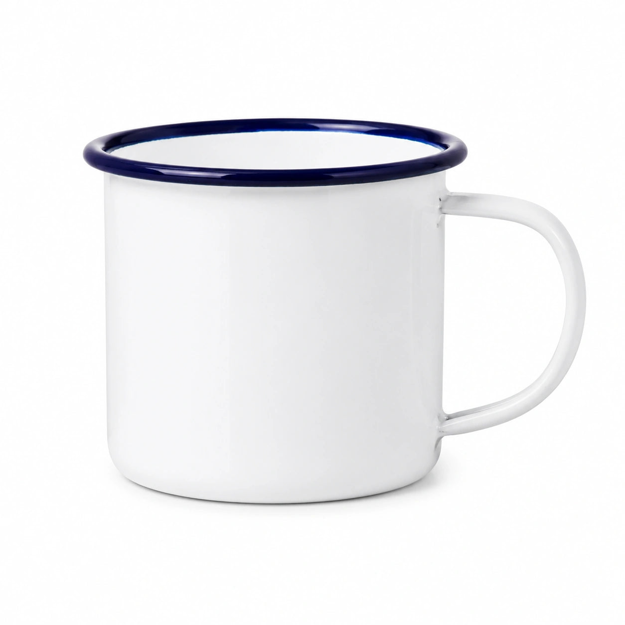 Emaillebecher 350 ml Weiß Blau mit Henkel im Retro-Stil