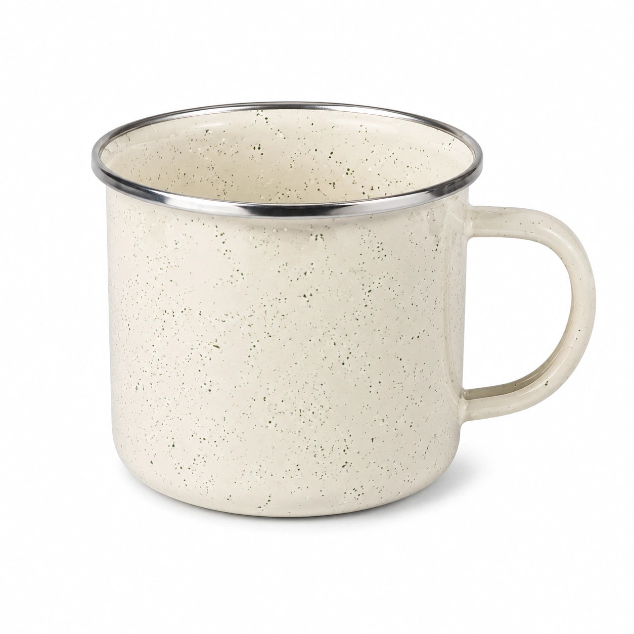 Emaillebecher 350 ml Cremeweiß mit Sprenkelmuster - Trinkbecher mit Henkel