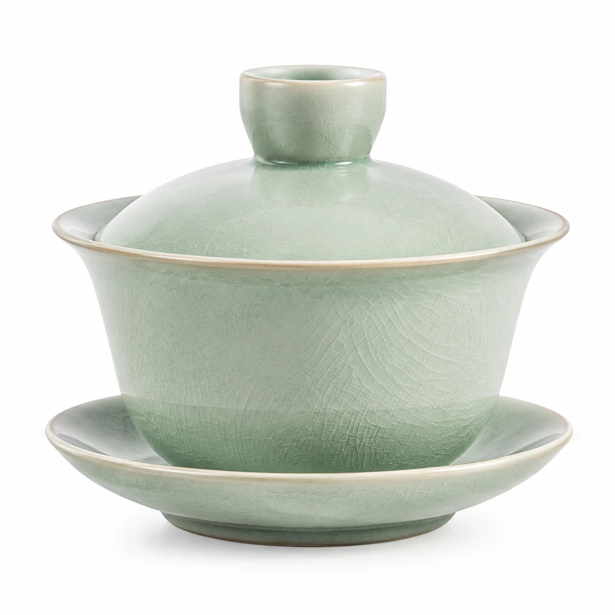 Gaiwan Teeschale 150 ml Keramik Hellgrün mit Deckel und Untertasse