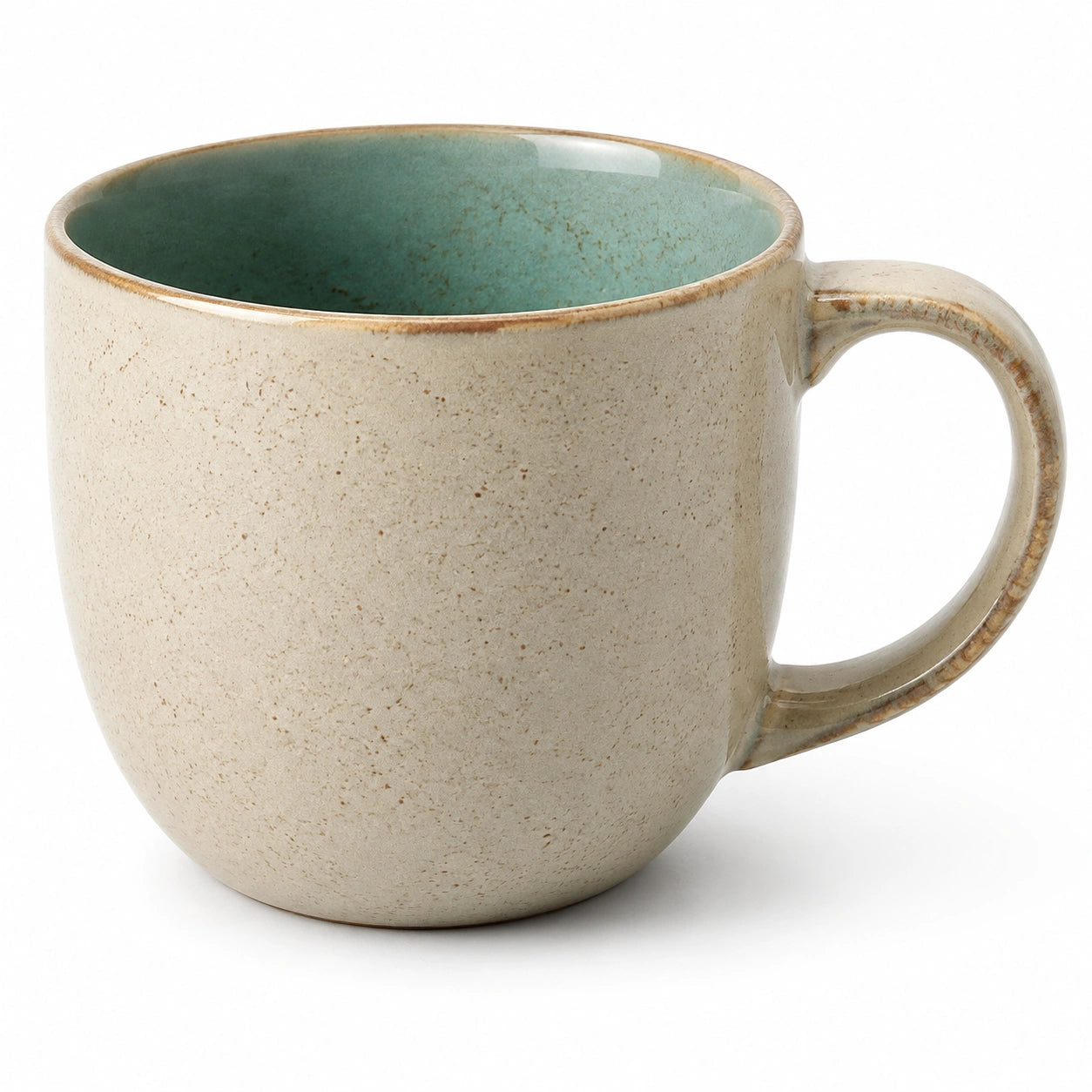 Keramiktasse 400 ml Beige Grün mit Henkel im rustikalen Stil