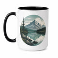 Keramiktasse 325 ml Weiß Schwarz mit Bergsee Motiv für Heißgetränke