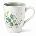 Keramiktasse 400 ml Grün Weiß mit Blättermotiv - große Henkel Tasse