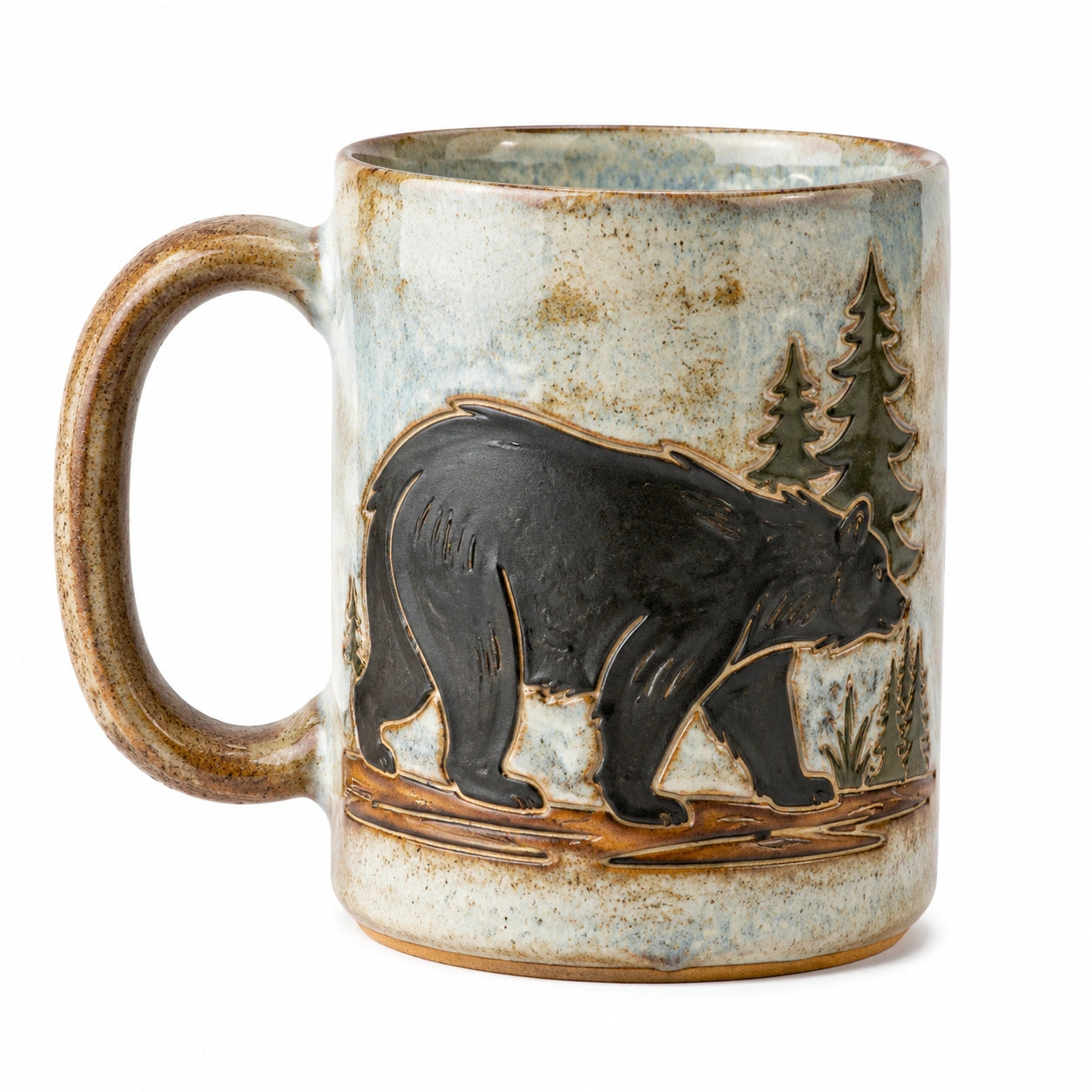 Keramiktasse 400 ml Beige Blau mit Bärenmotiv rustikale Kaffeetasse