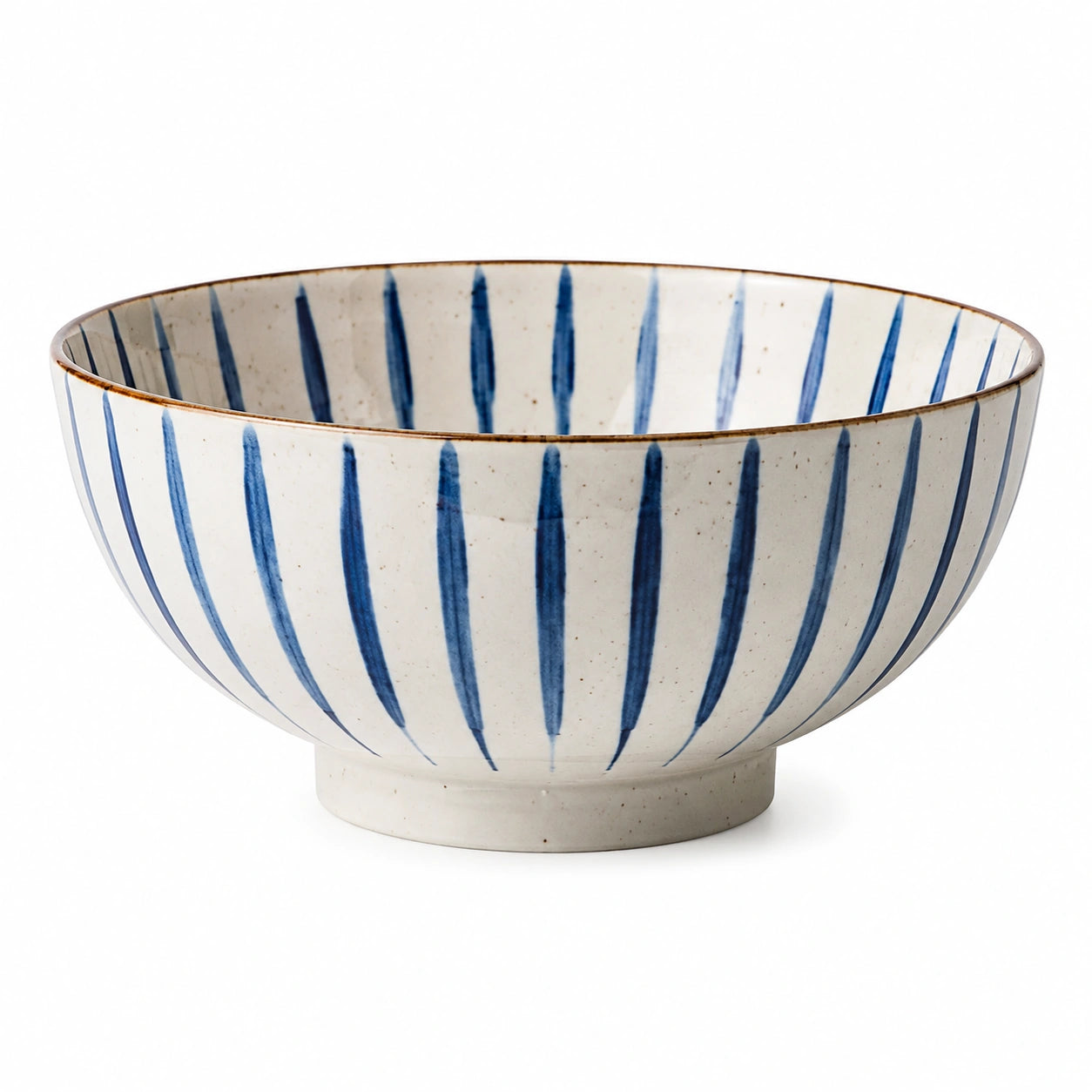 Servierschüssel 20 cm Keramik Weiß Blau mit Streifenmuster