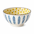 Keramikschüssel 20 cm Cremeweiß Blau Gelb mit Blumenmuster für Speisen