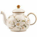 Porzellan Teekanne 1.20 L Cremeweiß mit Blumenmuster und Goldrand