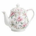Porzellan-Teekanne 1.00 L Weiß Rosa Grün mit Blumendekor und Deckel