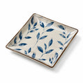 Quadratischer Servierteller 25 cm Keramik Cremeblau mit Blattmuster