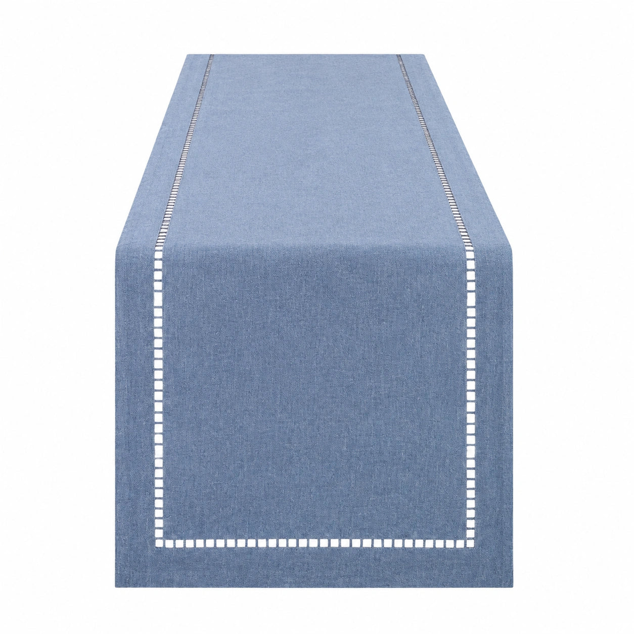Tischläufer 40 x 180 cm Blau Textil mit weißer Ziernaht